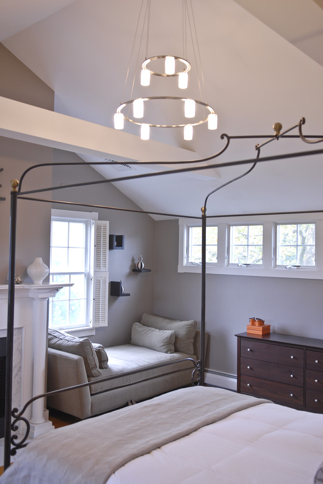 Inspiration för klassiska sovrum, med grå väggar