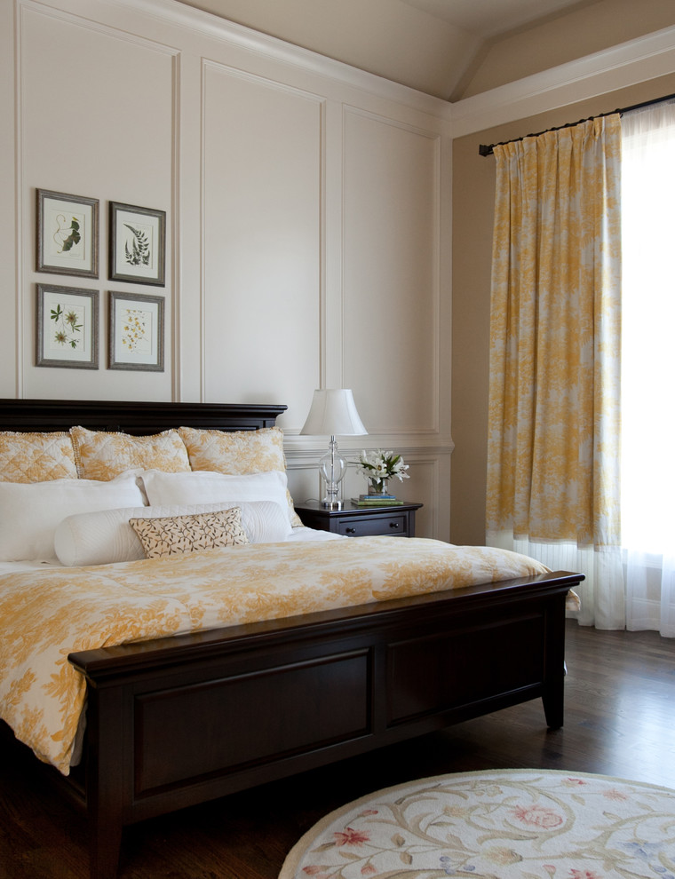 Mid-sized elegant master dark wood floor bedroom photo in Atlanta with white walls