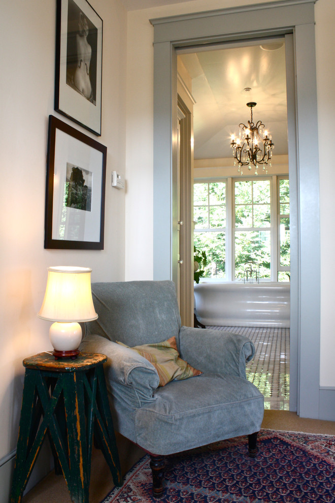 Example of a classic master bedroom design in San Francisco with white walls