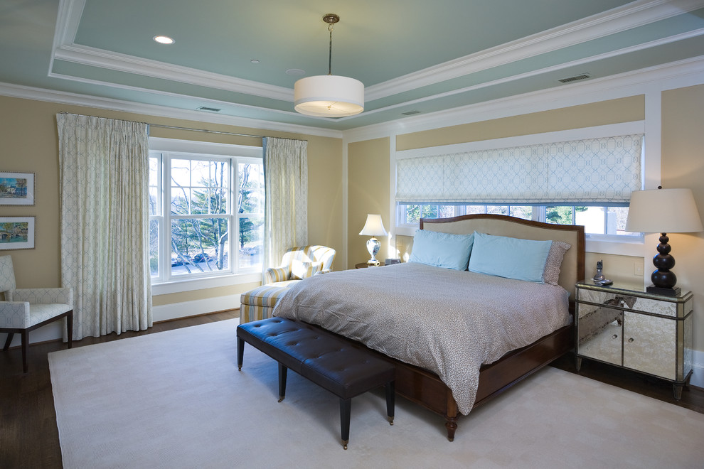 Design ideas for a contemporary master bedroom in DC Metro with feature lighting.