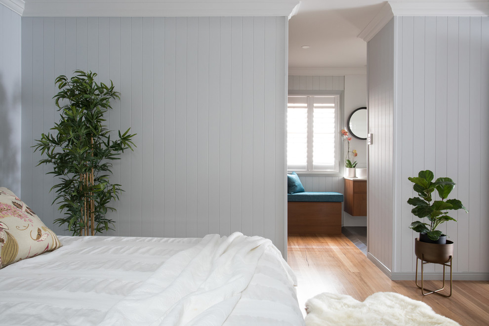 Minimalist bedroom photo in Brisbane