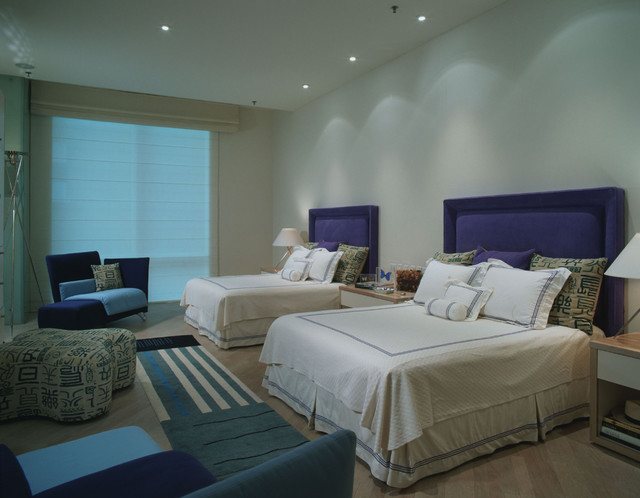 Master bedroom with 2 queen beds. - Contemporary - Bedroom - Other - by  Jerry Jacobs Design, Inc. | Houzz