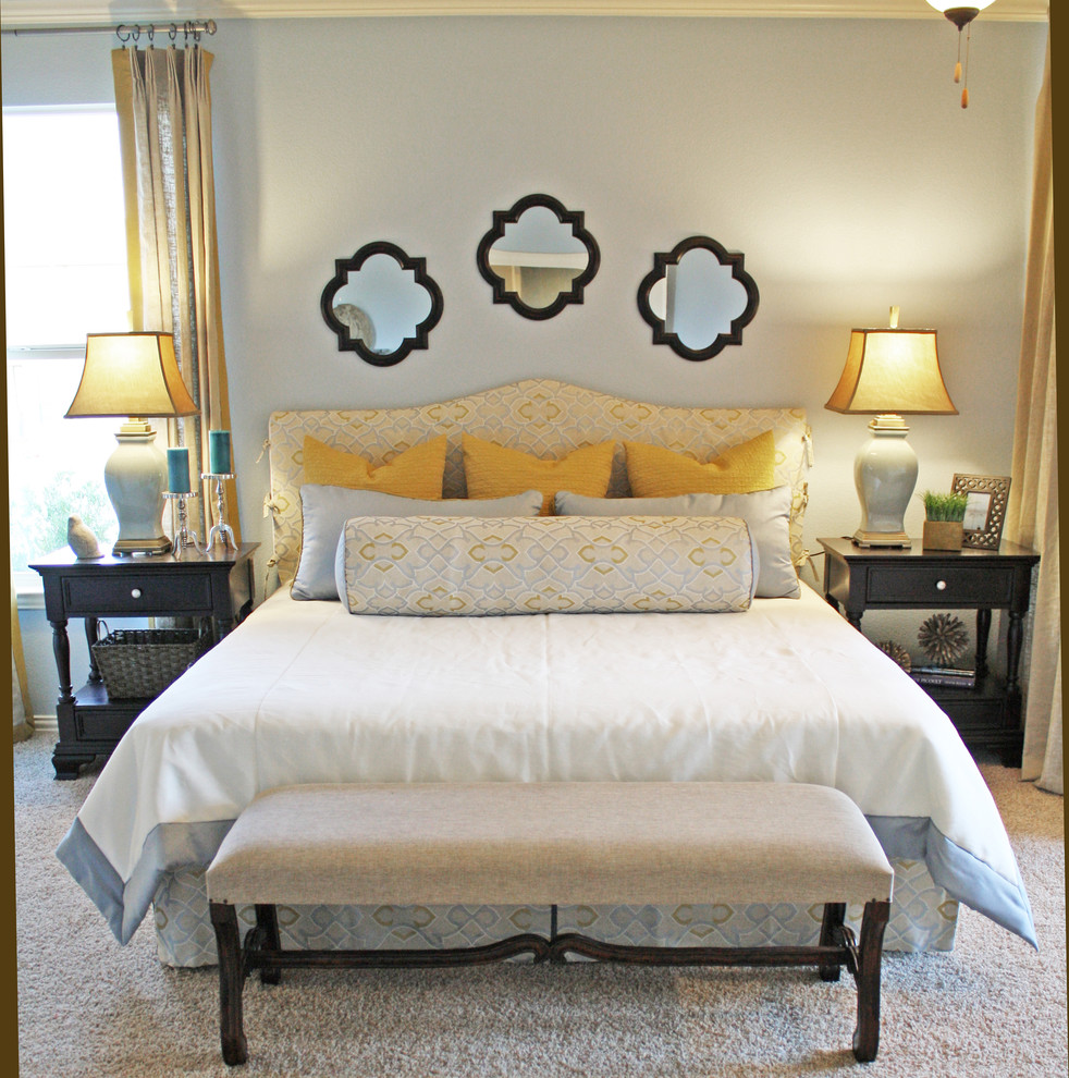 Example of a classic bedroom design in Dallas with blue walls