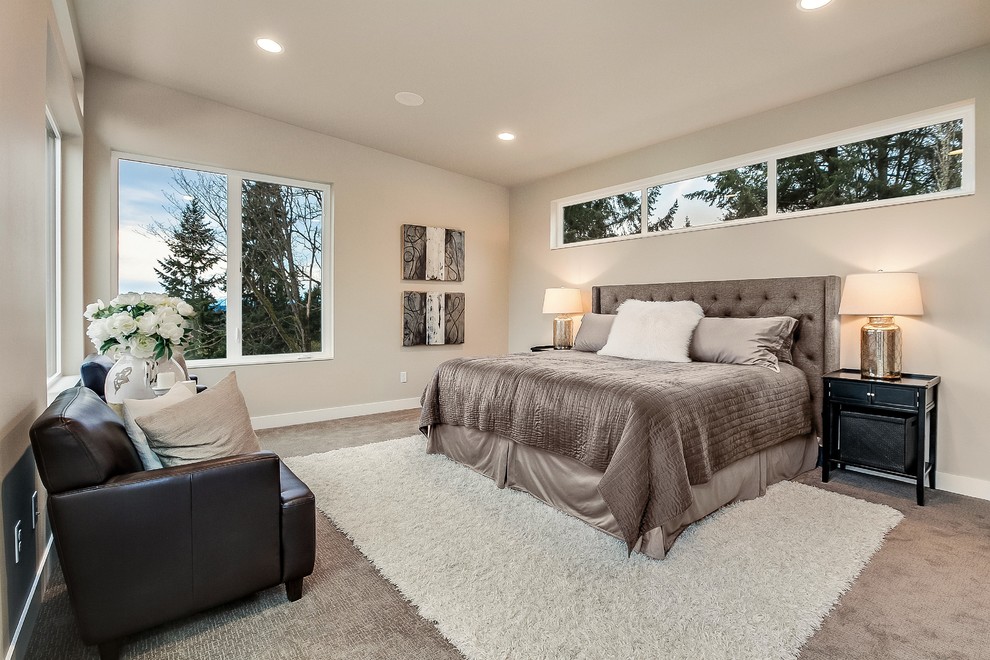 Bedroom - contemporary master carpeted bedroom idea in Seattle with beige walls and no fireplace