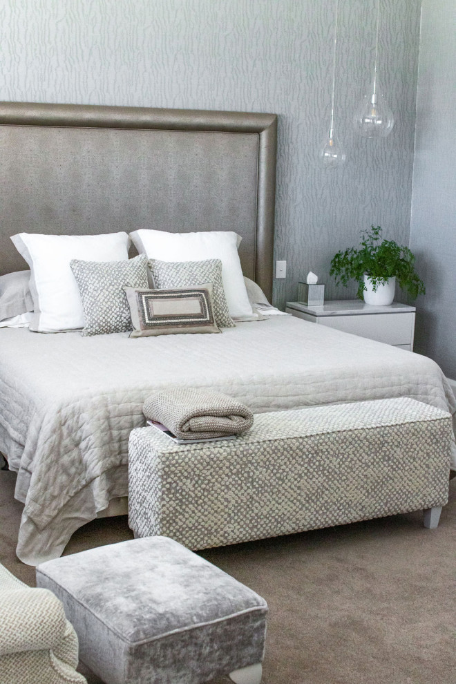 Inspiration for a mid-sized contemporary master carpeted and beige floor bedroom remodel in Adelaide with beige walls