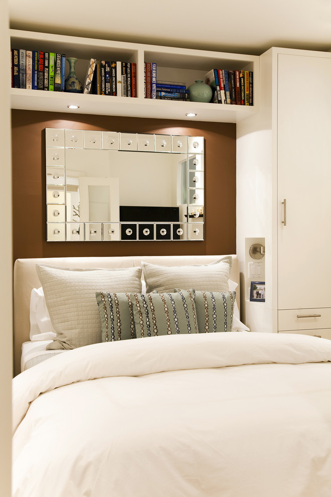 Example of a trendy bedroom design in Seattle with brown walls