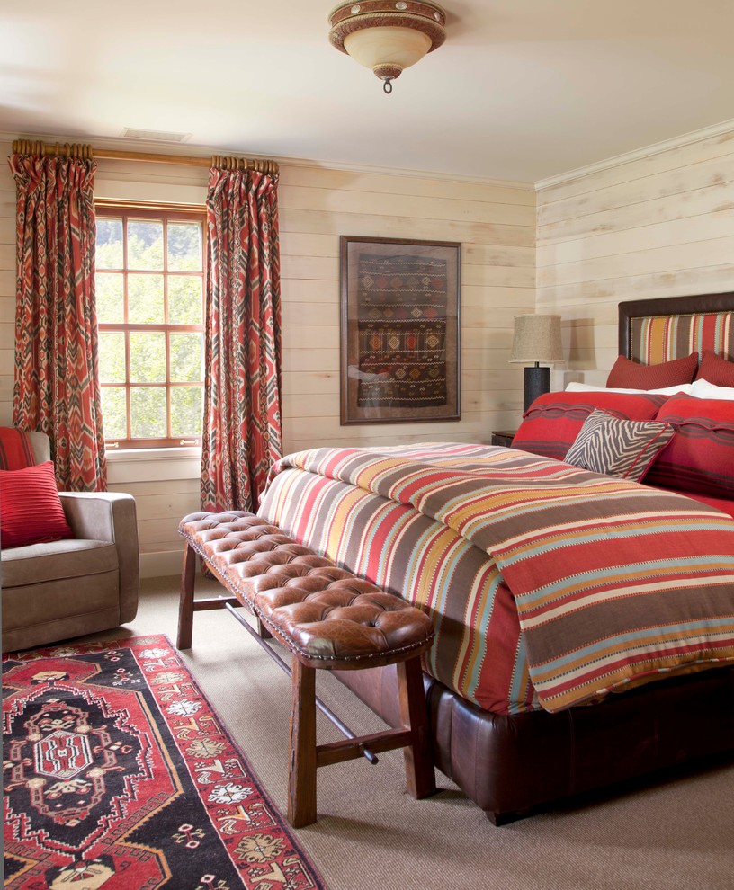 Mountain style bedroom photo in Denver with beige walls