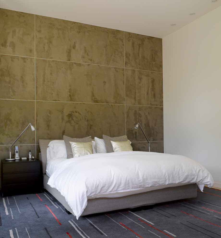 Inspiration for a contemporary master carpeted bedroom remodel in Seattle with white walls