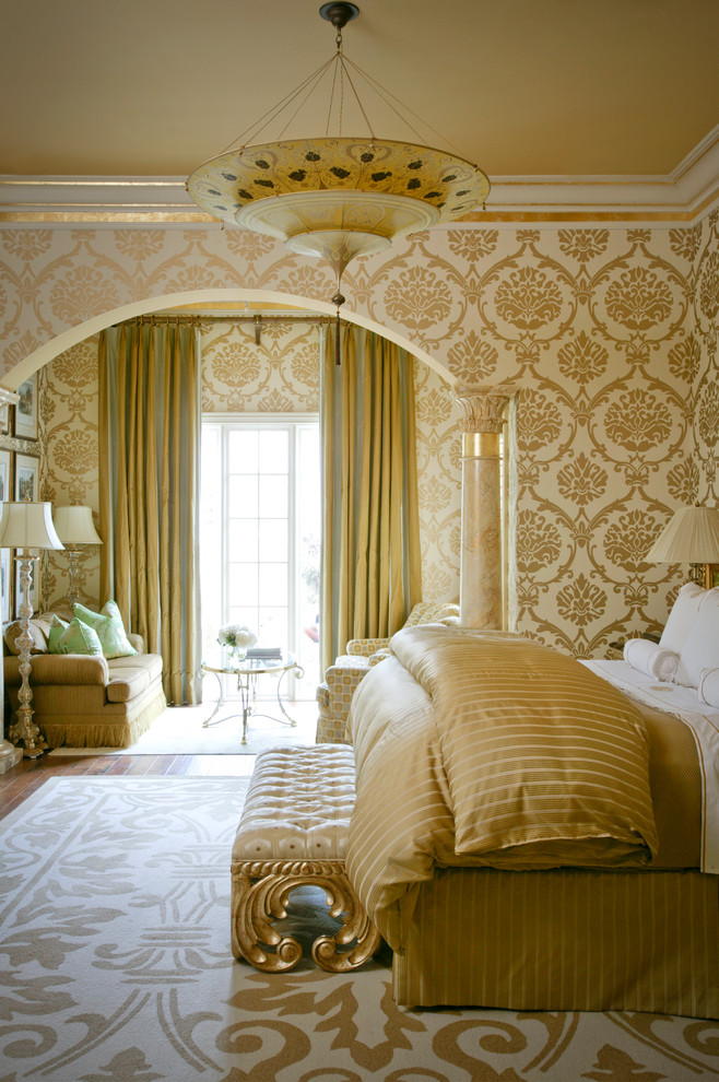 Inspiration for a timeless bedroom remodel in Little Rock with yellow walls