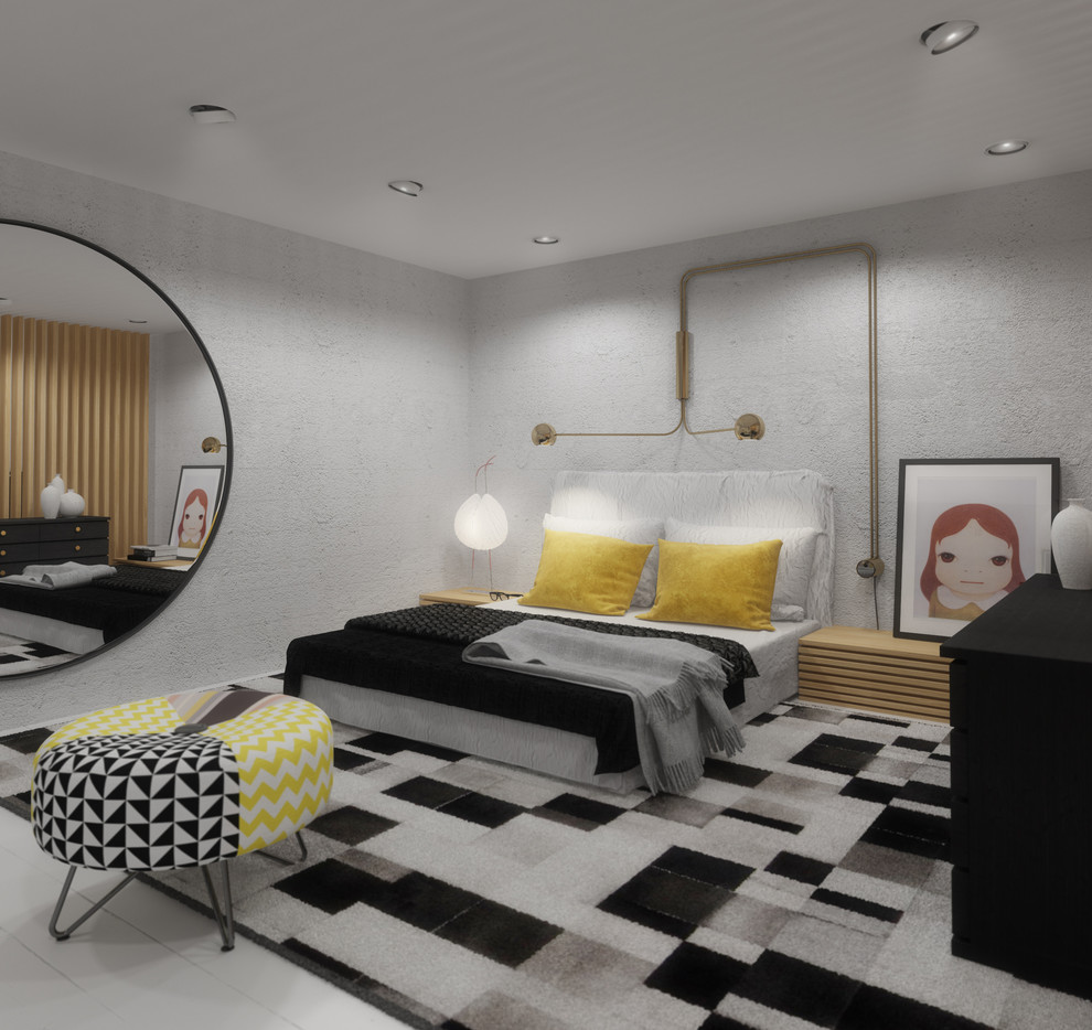 Esempio di una piccola camera da letto stile loft minimal
