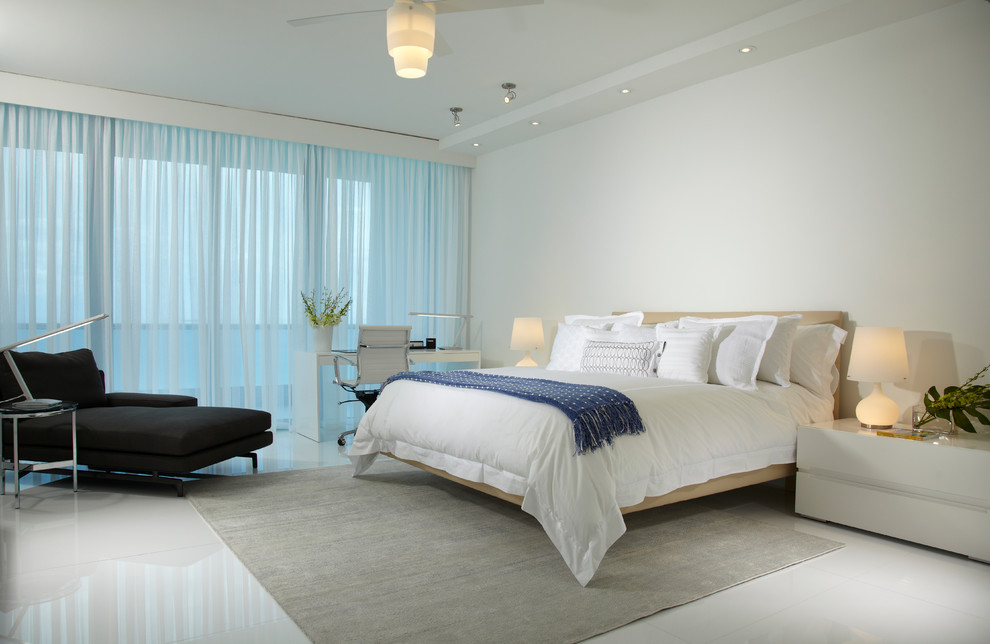 Inspiration for a large contemporary master marble floor bedroom remodel in Miami with white walls