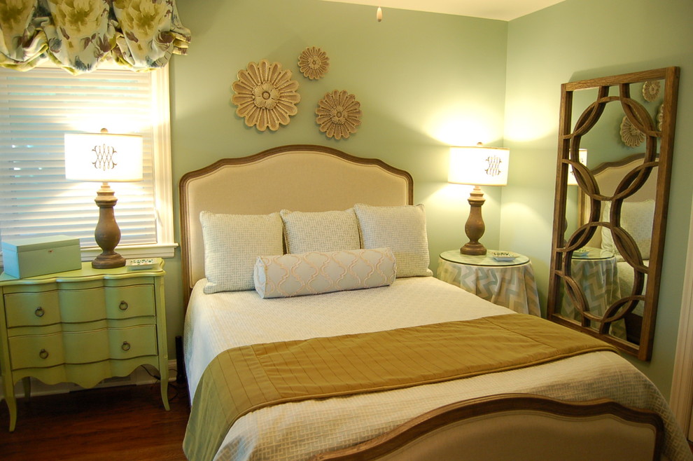 Design ideas for a medium sized midcentury master bedroom in Louisville with blue walls and medium hardwood flooring.