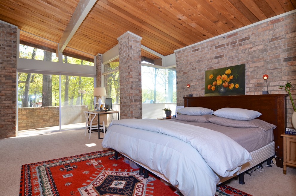 Foto di una camera da letto minimalista con moquette