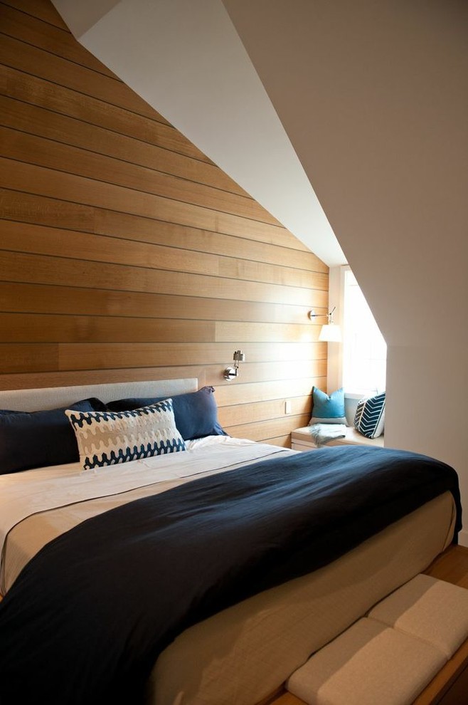 Пример оригинального дизайна: гостевая спальня (комната для гостей) в стиле ретро с белыми стенами без камина