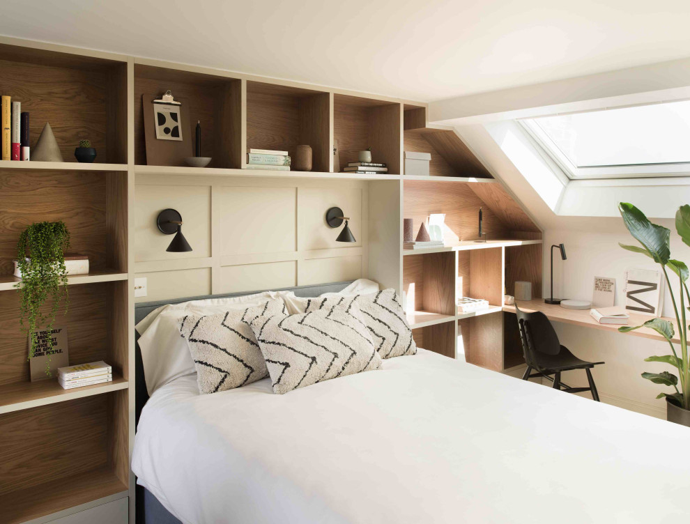 Diseño de dormitorio nórdico de tamaño medio