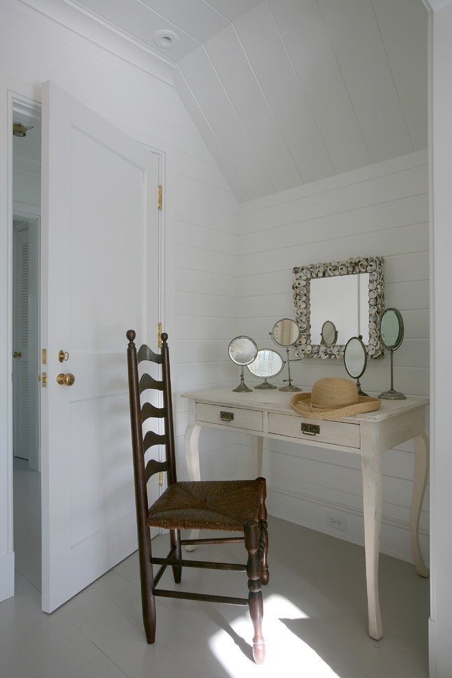 Bedroom - coastal bedroom idea in Boston with white walls