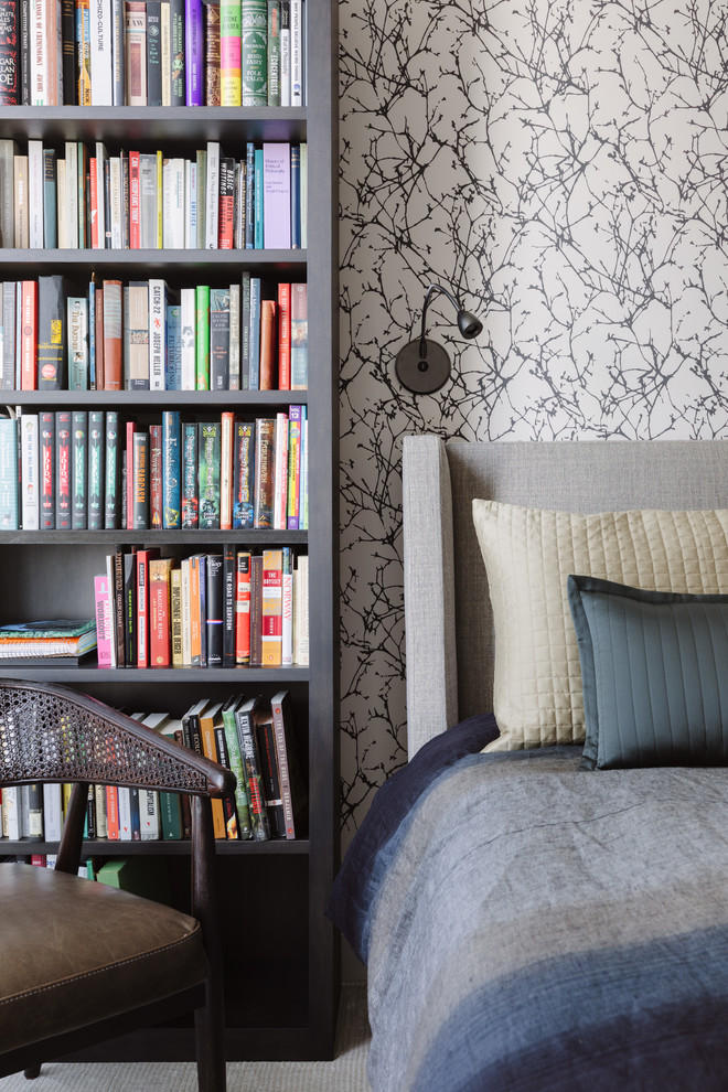 Inspiration för ett vintage sovrum, med heltäckningsmatta och grått golv