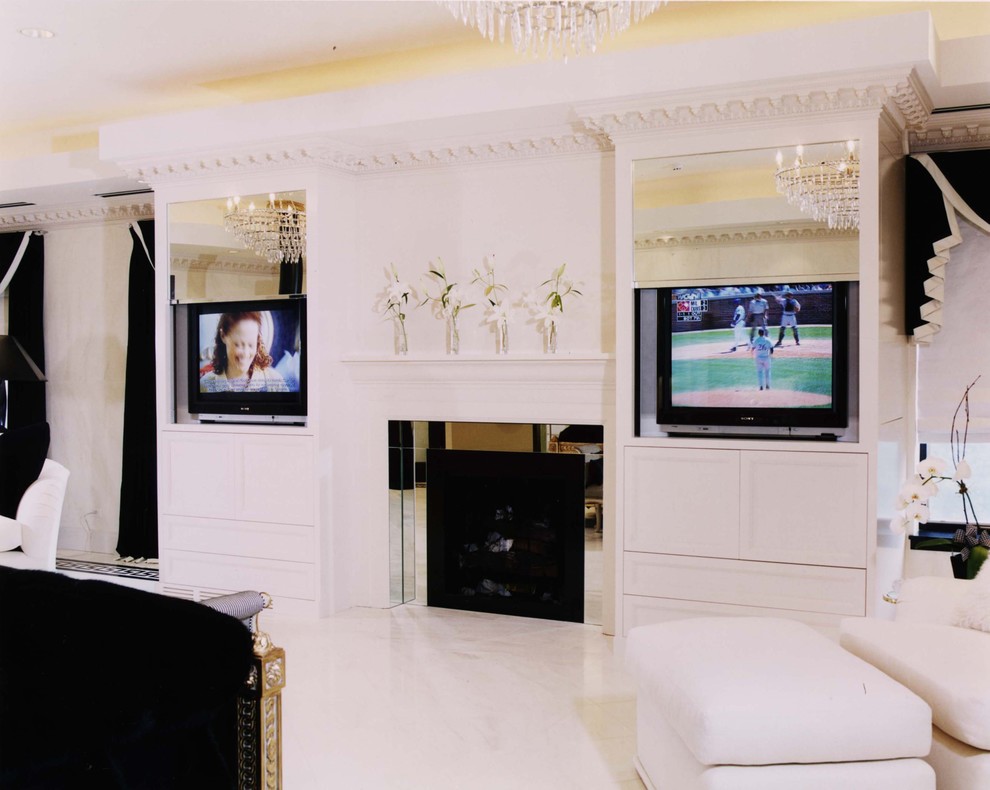 Trendy master marble floor and white floor bedroom photo in Chicago