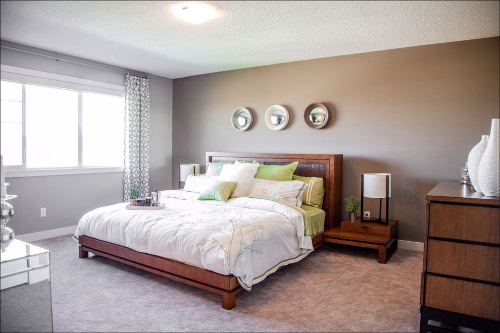 Inspiration for a mid-sized contemporary master carpeted bedroom remodel in Edmonton with gray walls