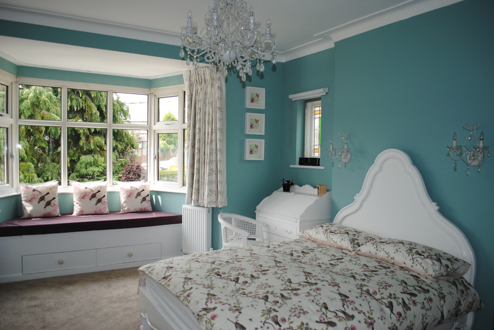 This is an example of a shabby-chic style bedroom in Hertfordshire.