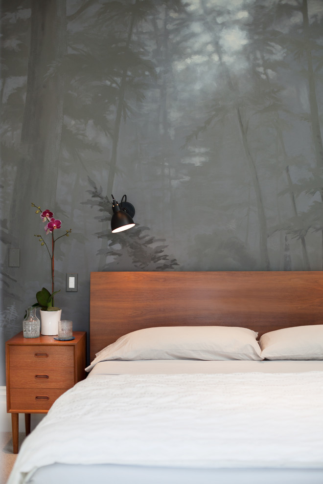 Mid-sized trendy master carpeted bedroom photo in San Francisco with blue walls