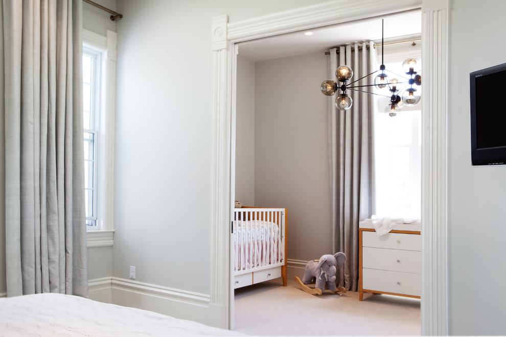 Mid-sized transitional master carpeted bedroom photo in San Francisco with blue walls and no fireplace