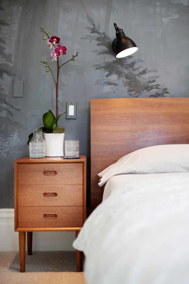 Mid-sized trendy master carpeted bedroom photo in San Francisco with blue walls