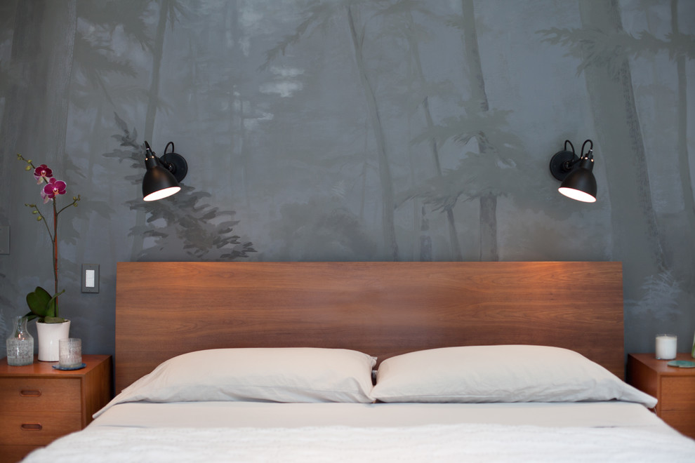Bedroom - mid-sized contemporary master carpeted bedroom idea in San Francisco with blue walls
