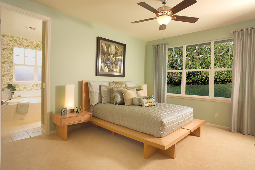 Источник вдохновения для домашнего уюта: гостевая спальня среднего размера, (комната для гостей) в современном стиле с зелеными стенами