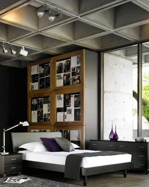 Idee per una grande camera da letto stile loft con pareti grigie