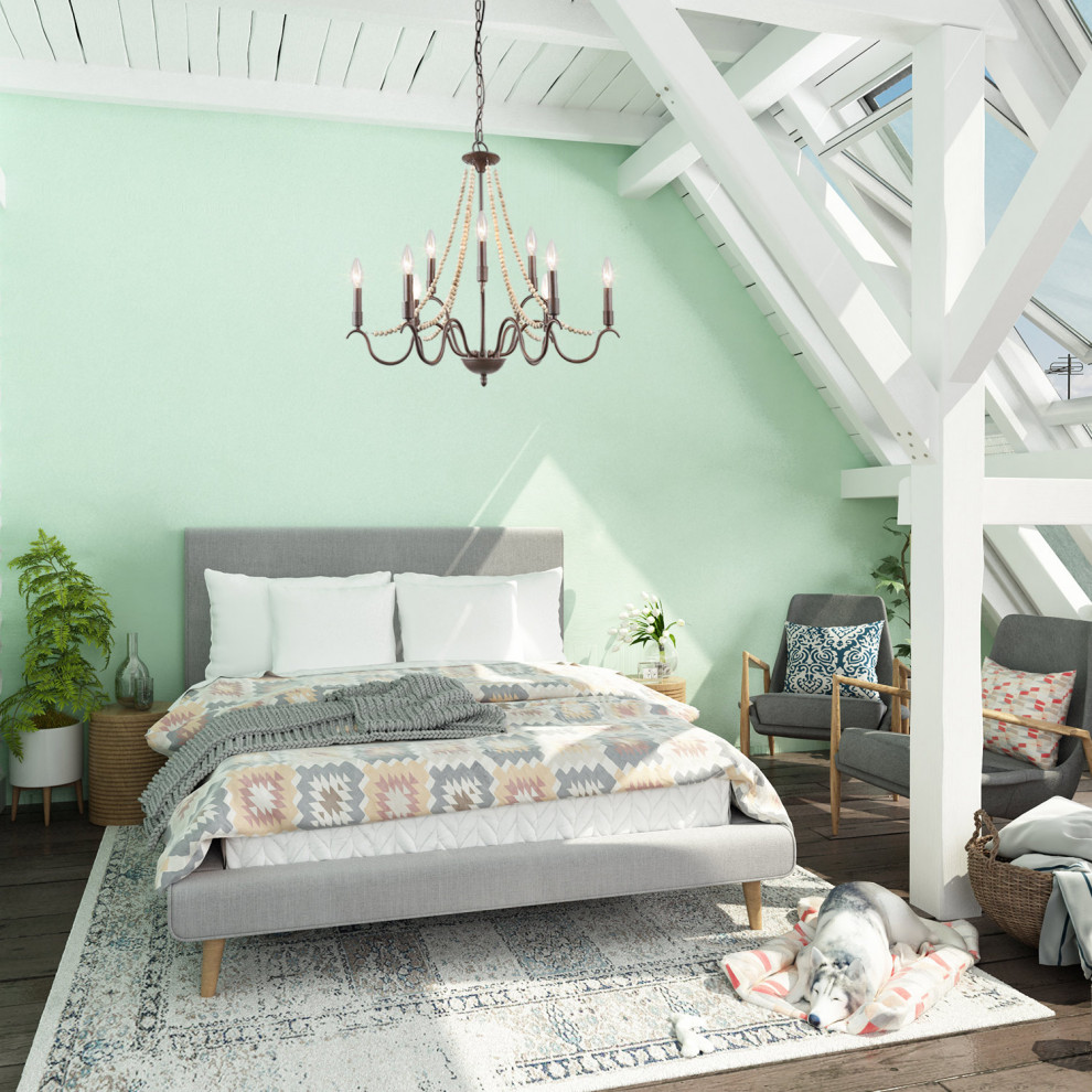 Imagen de dormitorio principal minimalista pequeño con paredes azules, moqueta y suelo marrón