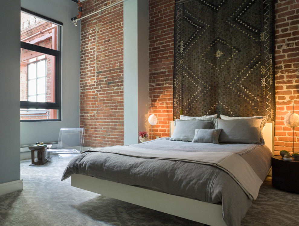 Inspiration for a mid-sized contemporary master carpeted and gray floor bedroom remodel in San Francisco with gray walls