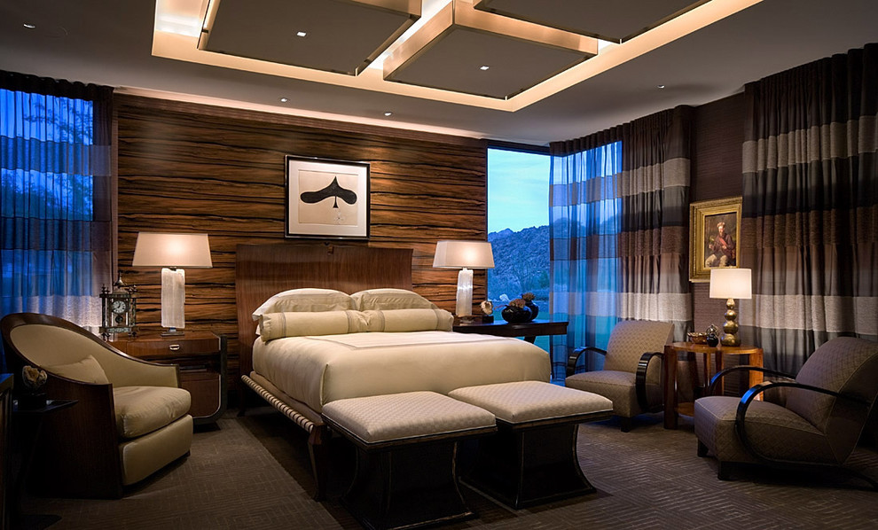 Идея дизайна: спальня: освещение в современном стиле с ковровым покрытием