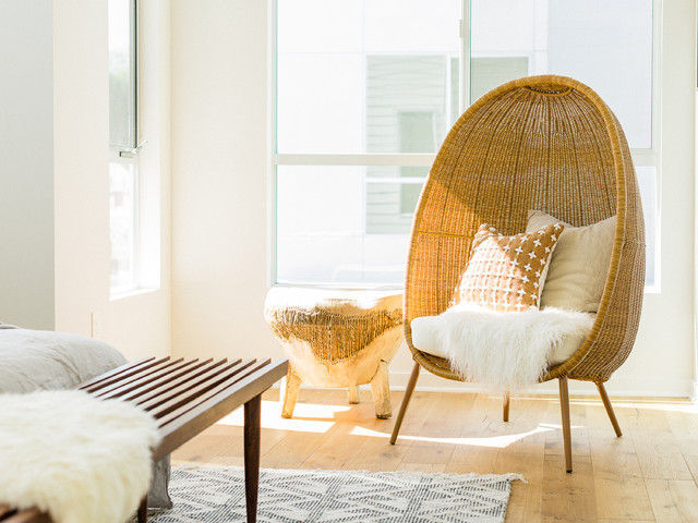 Modern Egg-shaped Wicker Chair with Sheepskin - Retro - Bedroom - Los  Angeles - by Madison Modern Home | Houzz