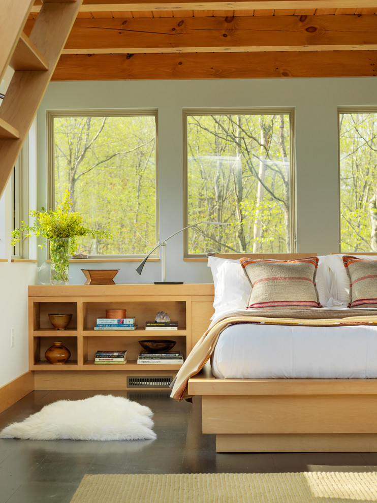 Ispirazione per una camera da letto stile loft minimal con pareti bianche