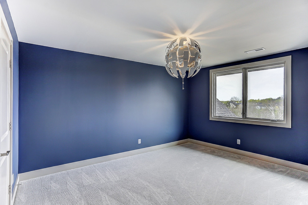 Bedroom - mid-sized transitional master carpeted and beige floor bedroom idea in Other with blue walls and no fireplace