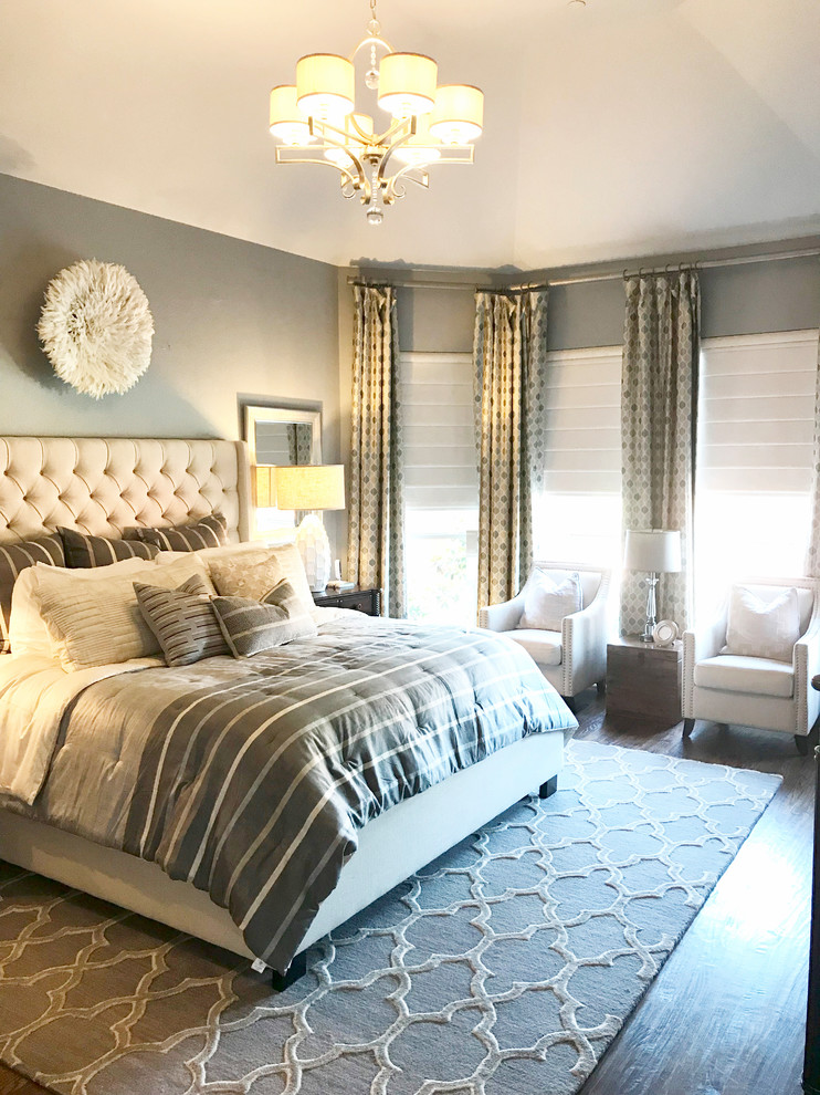 Inspiration for a large contemporary master medium tone wood floor and brown floor bedroom remodel in Dallas