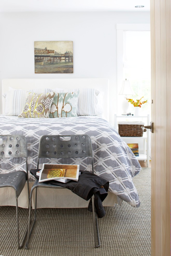 Transitional bedroom photo in Philadelphia with white walls