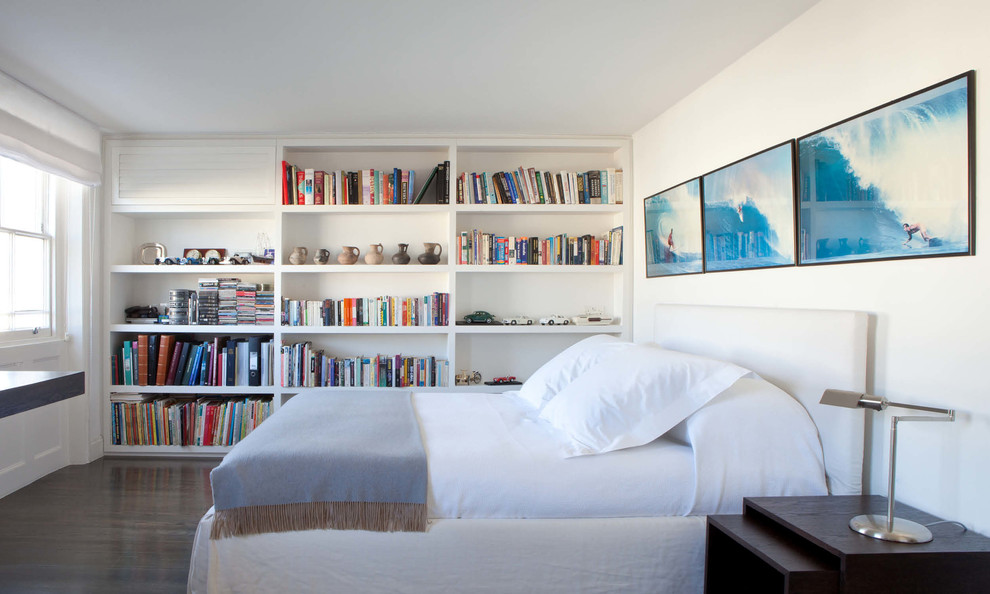 Contemporary grey and cream bedroom in London.