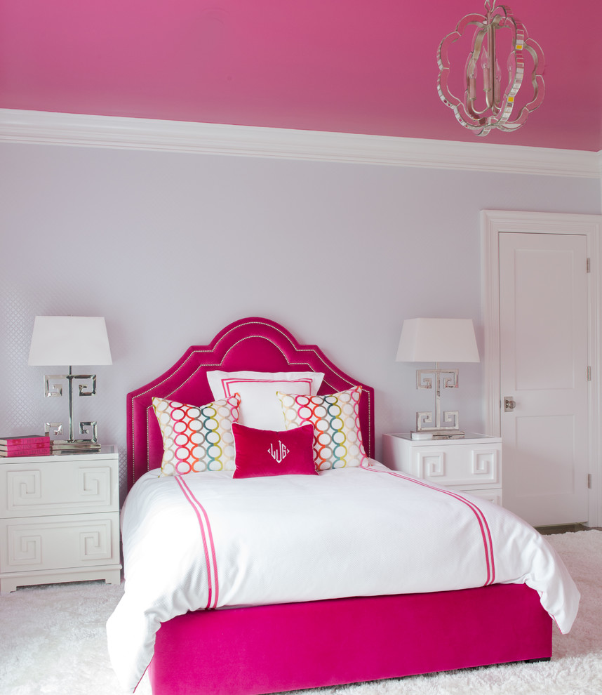 Classic grey and pink bedroom in New York.