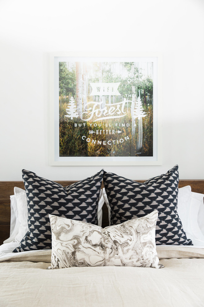 Источник вдохновения для домашнего уюта: гостевая спальня (комната для гостей) в стиле неоклассика (современная классика) с белыми стенами и ковровым покрытием