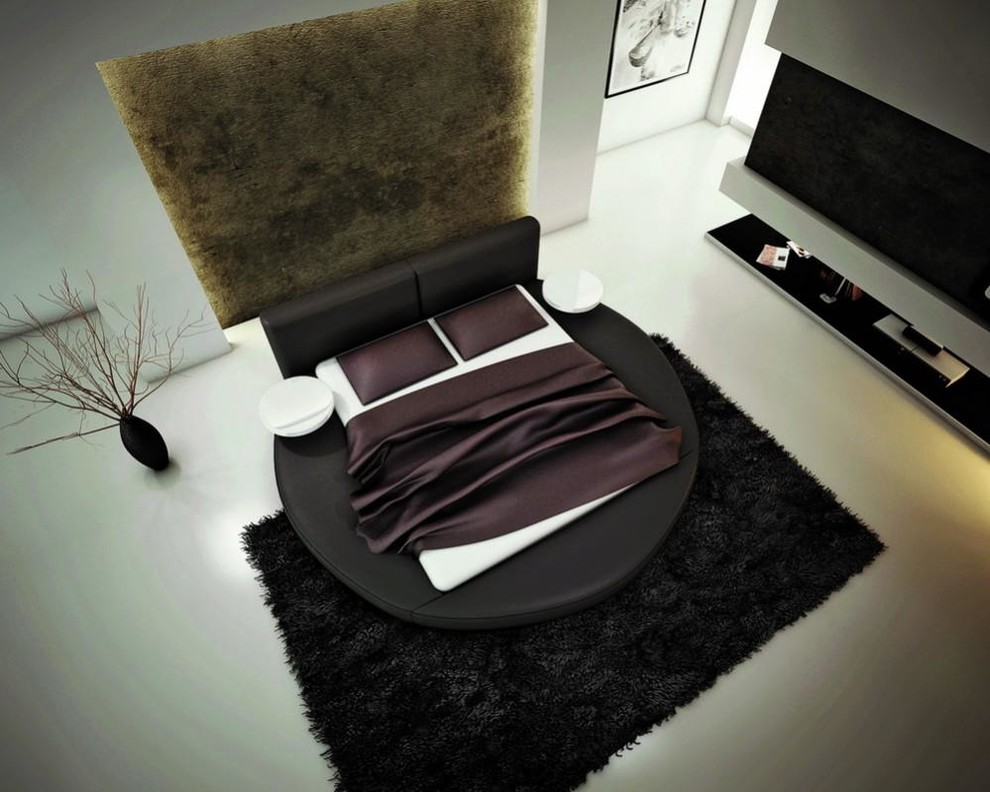 Modern Round Bed in Black Bonded Leather Contemporary Bedroom Los Angeles by EuroLux