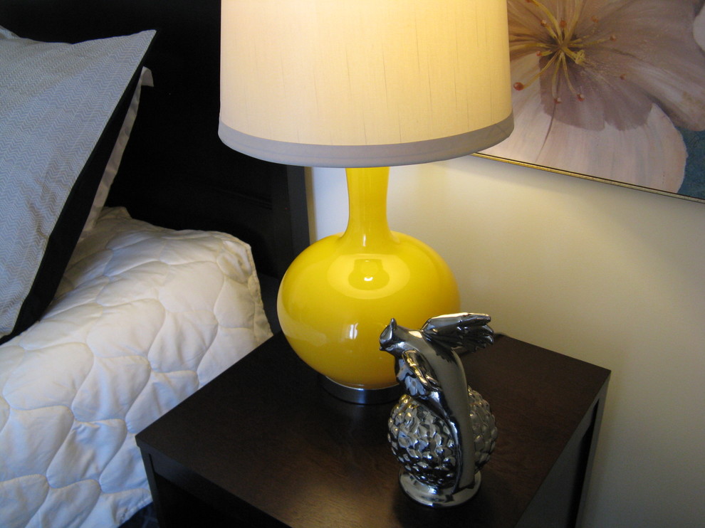 Modern Yellow Lamp and Mettalic Accent Eclectic Bedroom Los