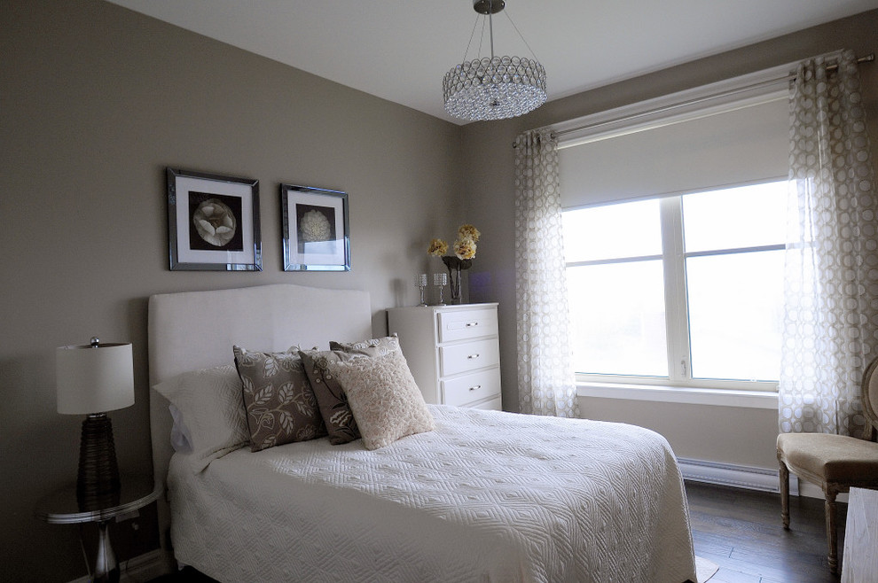 Inspiration for a contemporary dark wood floor bedroom remodel in Other with gray walls