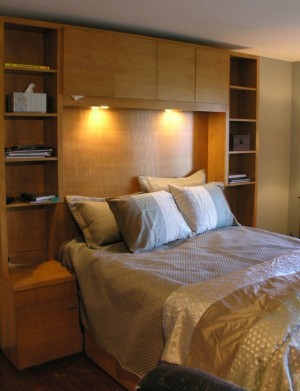 Small contemporary master bedroom in Boston.