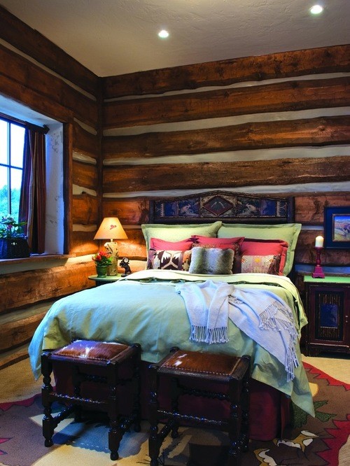 Idee per una camera da letto stile rurale con moquette