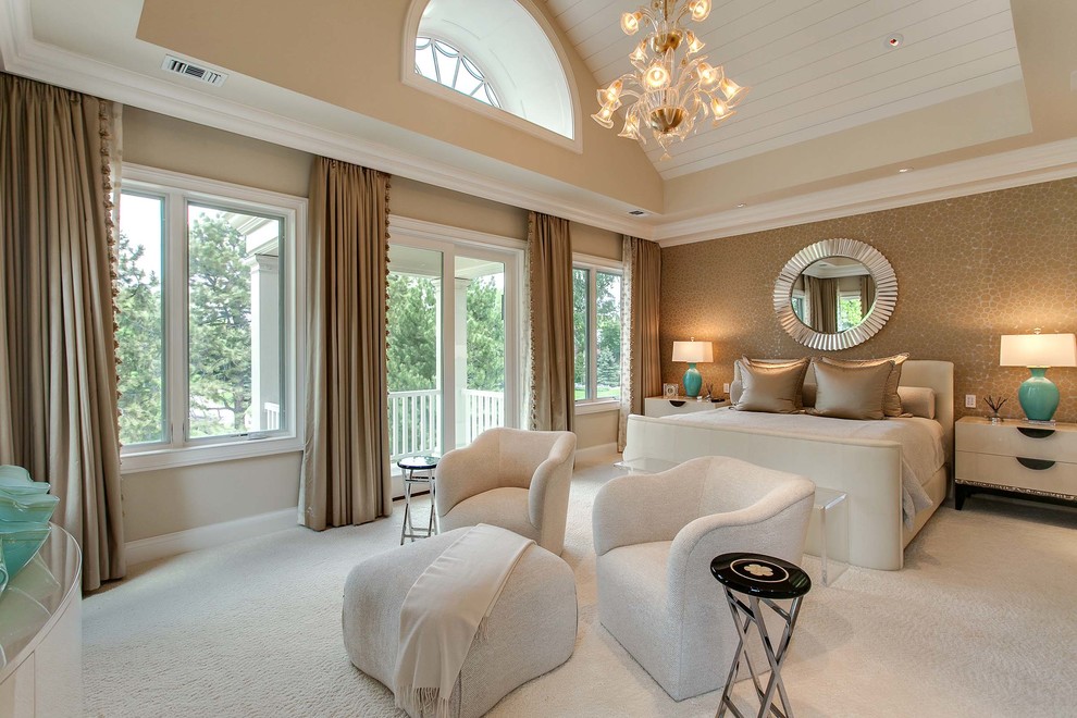 Inspiration for a classic bedroom in Denver with beige walls.