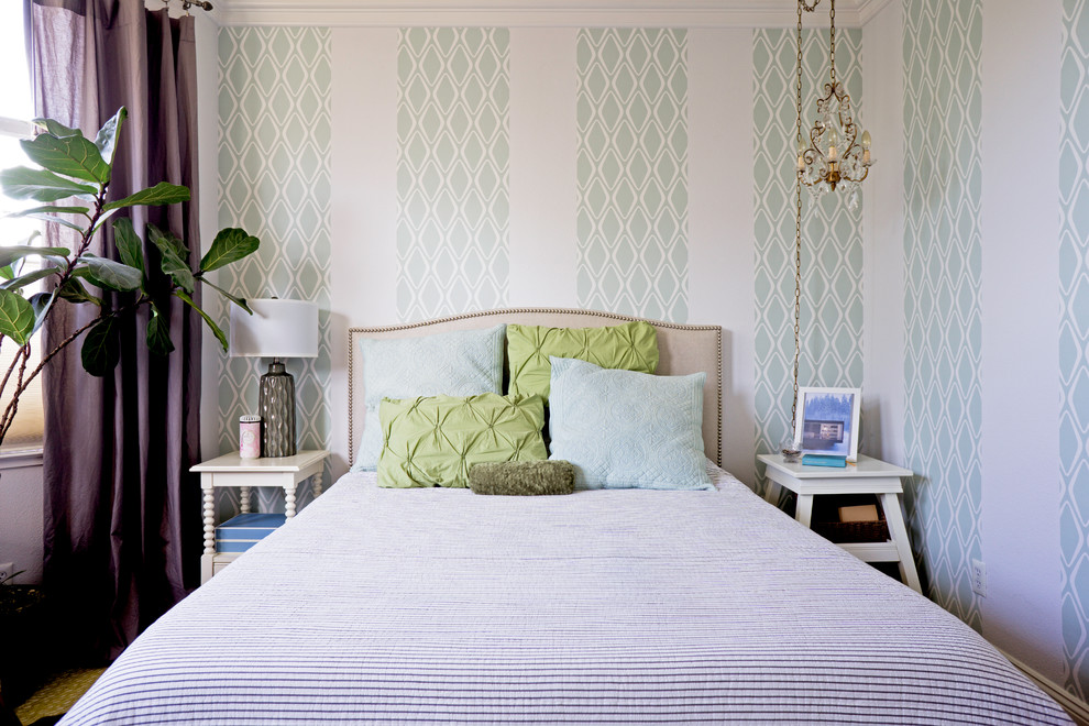 Transitional master bedroom photo in San Francisco with multicolored walls