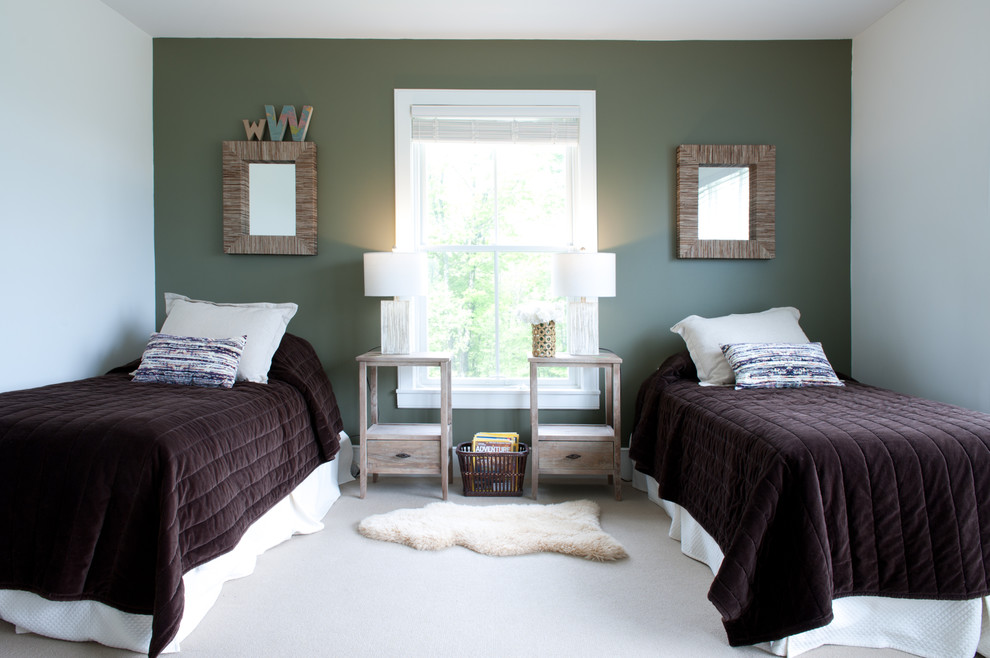 Inspiration for a contemporary bedroom remodel in Boston with green walls