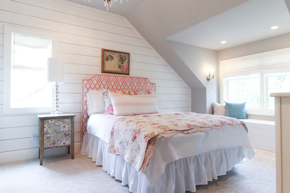 This is an example of a vintage grey and pink bedroom in Other.